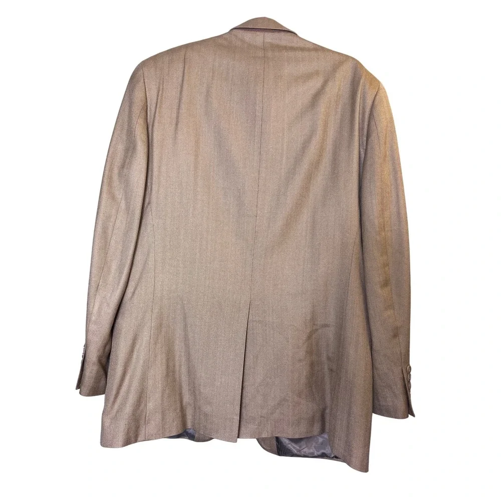 Chaps Gold Beige Herringbone Blazer 100%‎ Silk Sport Coat Business Casual 42L
